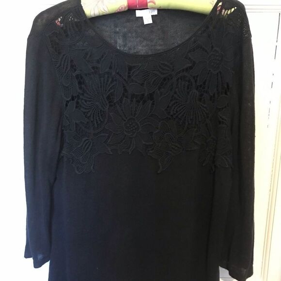 J. Jill Sweaters - J Jill Women’s Navy Sweater Top Linen Blend Embroidered Crochet Cut Out Medium